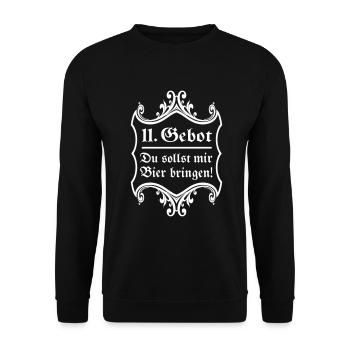 Bier Biertrinker 11. Gebot lustige Sprüche saufen - Unisex Pullover - Schwarz - Vorne - Alina (178cm) & Michal (187cm)