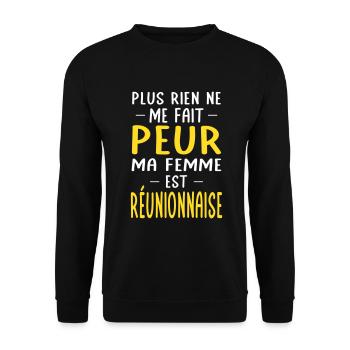 Rien ne me fait peur ma femme est Réunionnaise - Sweat-shirt Unisexe - noir - Devant - Alina (178cm) & Michal (187cm)