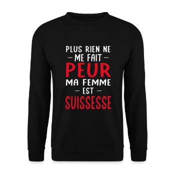 Rien ne me fait peur ma femme est Suissesse - Sweat-shirt Unisexe - noir - Devant - Alina (178cm) & Michal (187cm)