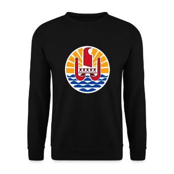 Nationalwappen von Französisch-Polynesien - Unisex Pullover - Schwarz - Vorne - Alina (178cm) & Michal (187cm)