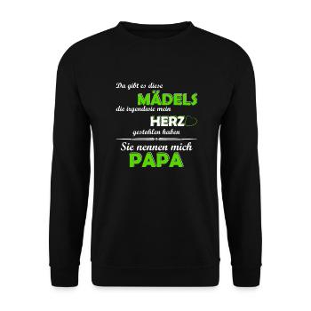 Mädels - Papa - Herz gestohlen - Unisex Pullover - Schwarz - Vorne - Alina (178cm) & Michal (187cm)
