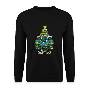 Weihnachtsbaum Bücher Weihnachten XMAS Lesen Idee - Unisex Pullover - Schwarz - Vorne - Alina (178cm) & Michal (187cm)