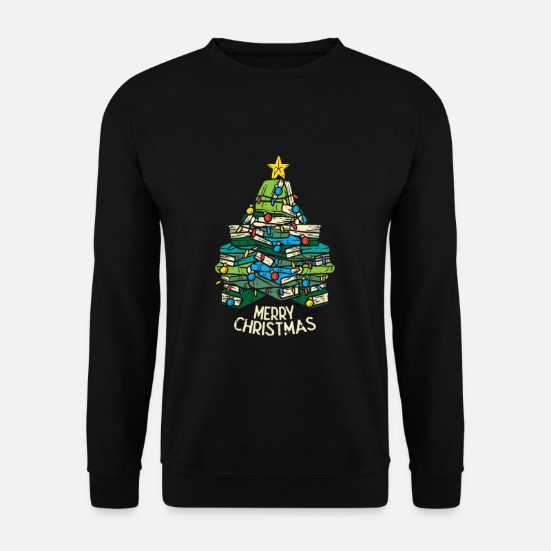 Weihnachtsbaum Bücher Weihnachten XMAS Lesen Idee - Unisex Pullover - Schwarz