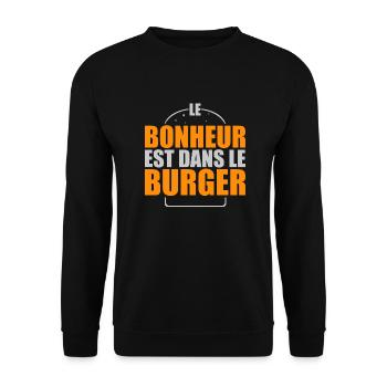le bonheur est dans le burger - Unisex Pullover - Schwarz - Vorne - Alina (178cm) & Michal (187cm)