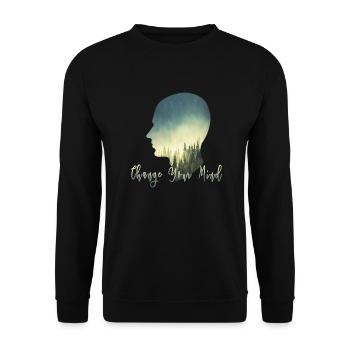 natur kopf wald waldläufer auszeit wandern free - Unisex Pullover - Schwarz - Vorne - Alina (178cm) & Michal (187cm)