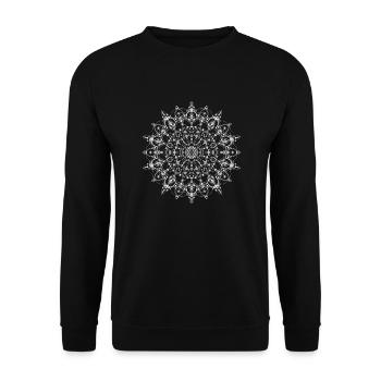Weiß gepunktetes Mandala - Unisex Pullover - Schwarz - Vorne - Alina (178cm) & Michal (187cm)