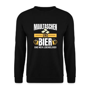 Maultaschen und Bier | Schwaben Schwabe Geschenke - Unisex Pullover - Schwarz - Vorne - Alina (178cm) & Michal (187cm)