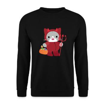 Chat d’Halloween Diable Rouge. Kawai - Sweat-shirt Unisexe - noir - Devant - Alina (178cm) & Michal (187cm)