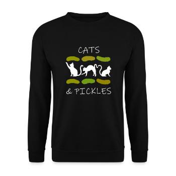 Katzen und Gurken Food Lover Gurke Kitty - Unisex Pullover - Schwarz - Vorne - Alina (178cm) & Michal (187cm)