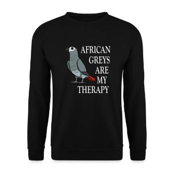 Lustiges Zitat Graupapagei als Therapie - Unisex Pullover - Schwarz - Vorne - Alina (178cm) & Michal (187cm)