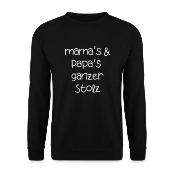 mama papa Eltern stolz Kinder babys Schrift - Unisex Pullover - Schwarz - Vorne - Alina (178cm) & Michal (187cm)
