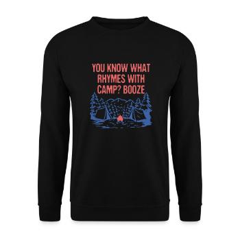 What Rhymes with Camp Beer Lover Camping Drinker - Unisex Pullover - Schwarz - Vorne - Alina (178cm) & Michal (187cm)