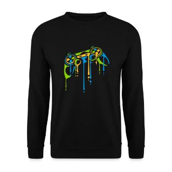 Tropfen Bunter Controller Retro - Unisex Pullover - Schwarz - Vorne - Alina (178cm) & Michal (187cm)
