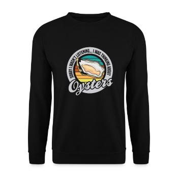 Denken Sie an Austern, Meeresfrüchte, Meerestiere - Unisex Pullover - Schwarz - Vorne - Alina (178cm) & Michal (187cm)