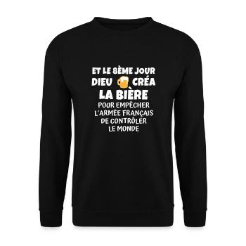 dieu créa la bière / humour bière - Sweat-shirt Unisexe - noir - Devant - Alina (178cm) & Michal (187cm)