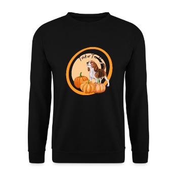 Halloween Kollektion - Hund: Trick or Treat - Unisex Pullover - Schwarz - Vorne - Alina (178cm) & Michal (187cm)