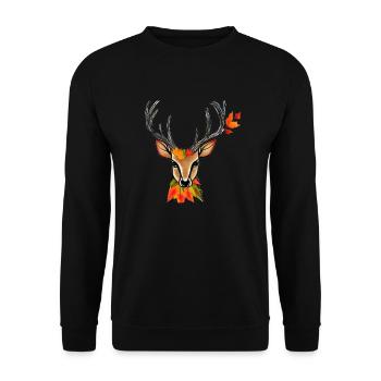 Hirschkopf im Herbst Hirsch Geweih Bock Reh Kitz 2 - Unisex Pullover - Schwarz - Vorne - Alina (178cm) & Michal (187cm)