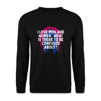 I Love Men and Women Bisexual LGBTQ Bi Pride Gay - Unisex Pullover - Schwarz - Vorne - Alina (178cm) & Michal (187cm)