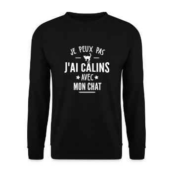 je peux pas j ai câlins avec mon chat - Sweat-shirt Unisexe - noir - Devant - Alina (178cm) & Michal (187cm)