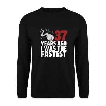 Vor 37 Jahren war ich der Schnellste - Unisex Pullover - Schwarz - Vorne - Alina (178cm) & Michal (187cm)