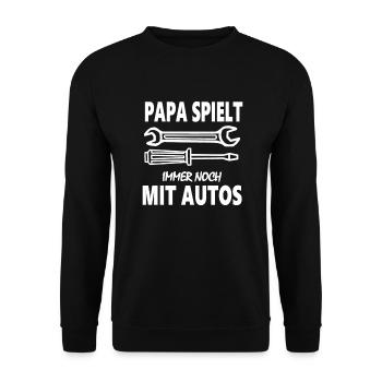 Papa Auto Werkstatt KFZ Meister Autoschrauber - Unisex Pullover - Schwarz - Vorne - Alina (178cm) & Michal (187cm)