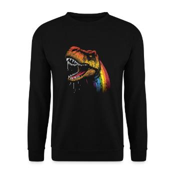 Regenbogen-Hals Tyrannosaurus - Unisex Pullover - Schwarz - Vorne - Alina (178cm) & Michal (187cm)