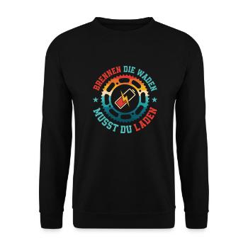 Brennen die Waden musst du laden Elektrofahrrad E- - Unisex Pullover - Schwarz - Vorne - Alina (178cm) & Michal (187cm)