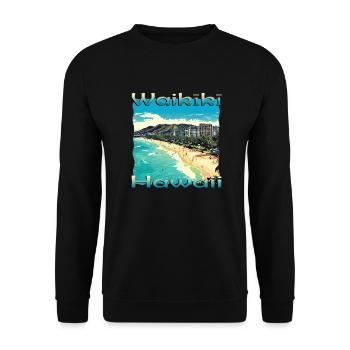 Hawaii Waikiki Beach O'ahu Honolulu Design - Unisex Pullover - Schwarz - Vorne - Alina (178cm) & Michal (187cm)
