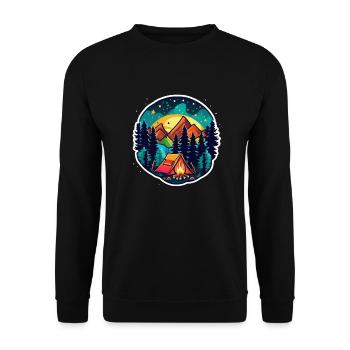 Camping, Zelt und Lagerfeuer - Unisex Pullover - Schwarz - Vorne - Alina (178cm) & Michal (187cm)