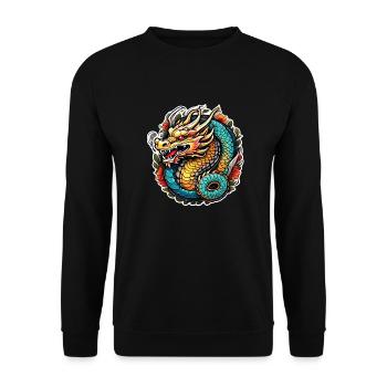 Asiatischer Drache - Japan - Chinesisch - Unisex Pullover - Schwarz - Vorne - Alina (178cm) & Michal (187cm)