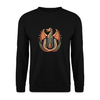Buchstabe U mit Drache - Unisex Pullover - Schwarz - Vorne - Alina (178cm) & Michal (187cm)