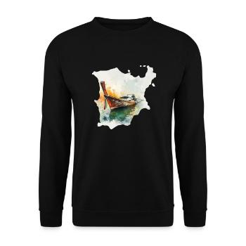 Watercolor Splash Longtail boat - Koh Samui - Unisex Pullover - Schwarz - Vorne - Alina (178cm) & Michal (187cm)
