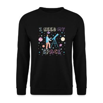 I Need My Space Astronomy Telescope Stargazer - Unisex Pullover - Schwarz - Vorne - Alina (178cm) & Michal (187cm)
