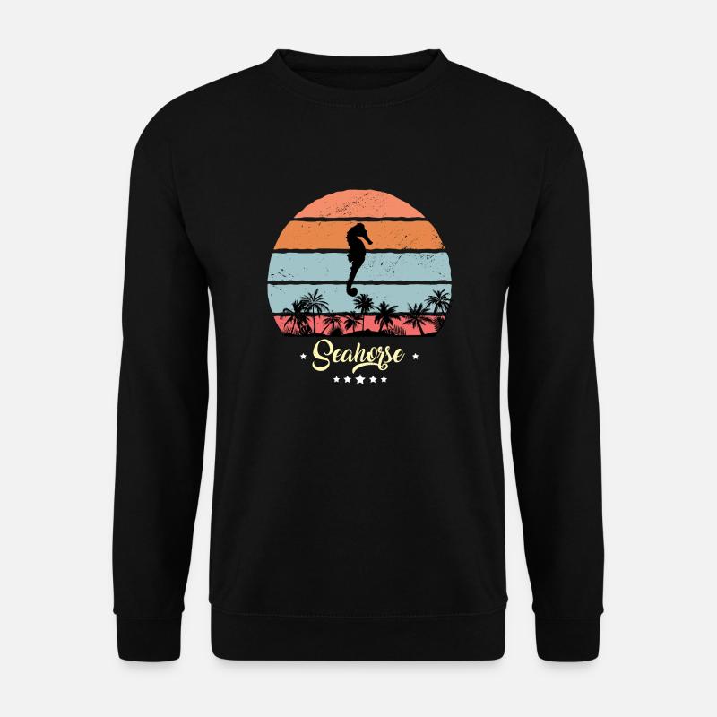 Seepferdchen Vintage Retro Tiere Sonnenuntergang - Unisex Pullover - Schwarz