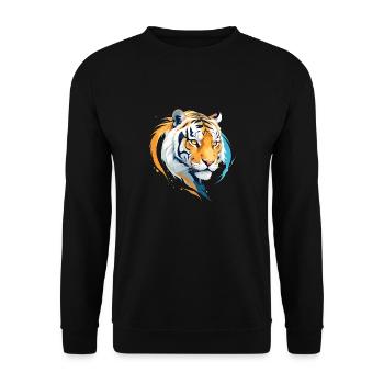 Tiger Vektor Kunst mit lebendigen Farben Illustration - Unisex Pullover - Schwarz - Vorne - Alina (178cm) & Michal (187cm)
