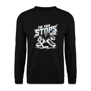 Eishockey-Statement für Verteidiger - Unisex Pullover - Schwarz - Vorne - Alina (178cm) & Michal (187cm)