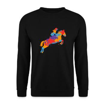 Pferd reiten bunter Reiter Kinder Mädchen Pferde - Unisex Pullover - Schwarz - Vorne - Alina (178cm) & Michal (187cm)