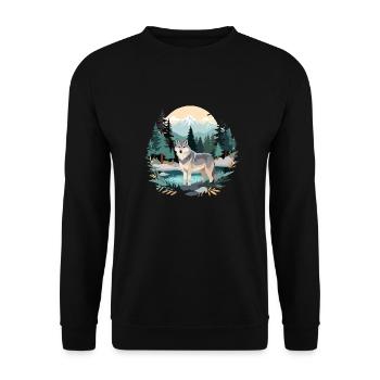 Loup Faune Animal Nature Extérieur Aquarelle - Sweat-shirt Unisexe - noir - Devant - Alina (178cm) & Michal (187cm)
