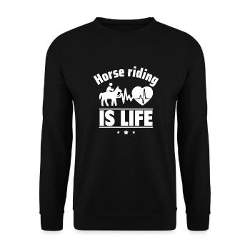 Reiten ist das Leben,Reiten, Reiter, Pferde - Unisex Pullover - Schwarz - Vorne - Alina (178cm) & Michal (187cm)