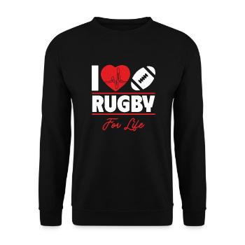 Rugby ist mein Leben, Geschenkidee - Unisex Pullover - Schwarz - Vorne - Alina (178cm) & Michal (187cm)