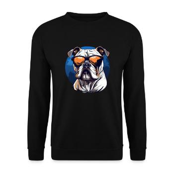 Old english Bulldog mit Sonnenbrille - Unisex Pullover - Schwarz - Vorne - Alina (178cm) & Michal (187cm)