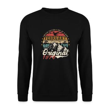 49th Birthday Gift Born In February 1976 - Unisex Sweatshirt - black - Front - Alina (178cm) & Michal (187cm)
