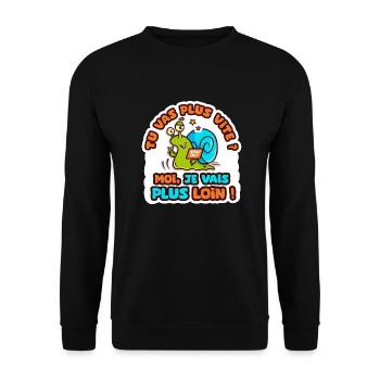 je vais plus loin humour sticker camping car - Sweat-shirt Unisexe - noir - Devant - Alina (178cm) & Michal (187cm)