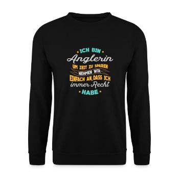 Angeln - Ich bin Anglerin - Unisex Pullover - Schwarz - Vorne - Alina (178cm) & Michal (187cm)