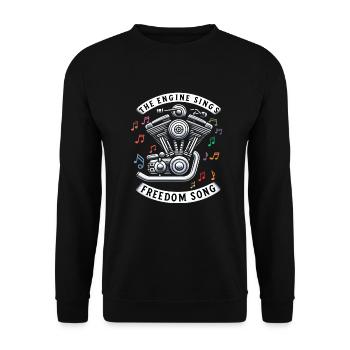 Der Motor singt das Freiheitslied Motorrad - Unisex Pullover - Schwarz - Vorne - Alina (178cm) & Michal (187cm)
