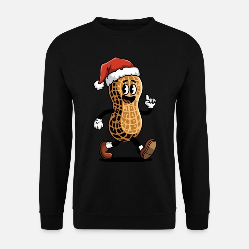 Festliche Erdnuss mit Weihnachtsmannmütze - Unisex Pullover - Schwarz