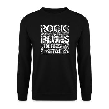 Blues Rock Typografisches Design - Unisex Pullover - Schwarz - Vorne - Alina (178cm) & Michal (187cm)