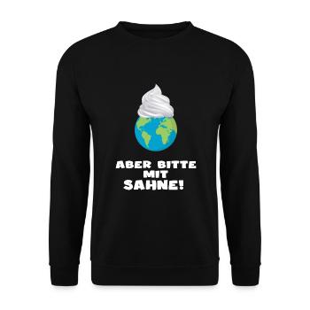 planet erde umweltschutz "aber bitte mit sahne" - Unisex Pullover - Schwarz - Vorne - Alina (178cm) & Michal (187cm)