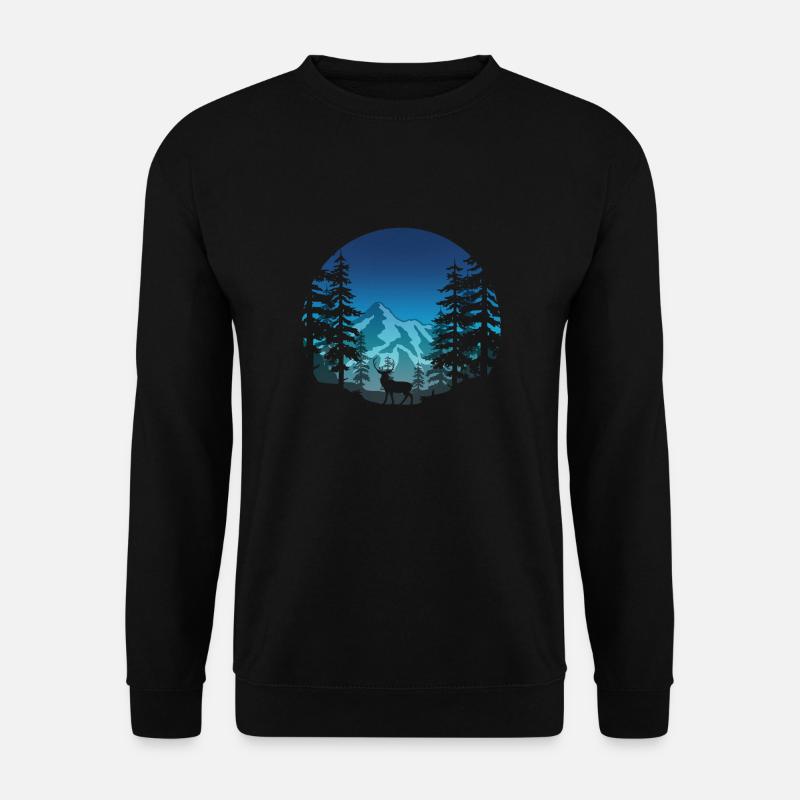 Hirsch im Wald (rund/blau) - Unisex Pullover - Schwarz