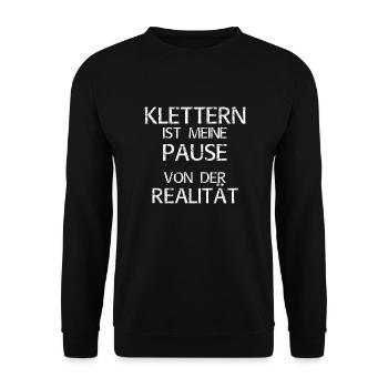 Klettern ist meine Pause von der Realität - Unisex Pullover - Schwarz - Vorne - Alina (178cm) & Michal (187cm)